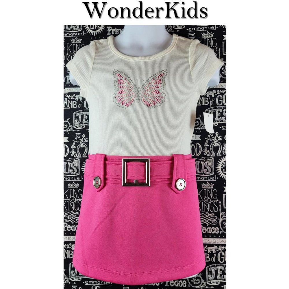 WonderKids Pink Belted Butterfly Short Sleeve Dress Size 2T NWT🤩